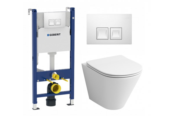 Комплект 3 в 1 инсталляция Geberit Duofix + Унитаз подвесной Grossman GR-4477S + кнопка белая в современном стиле