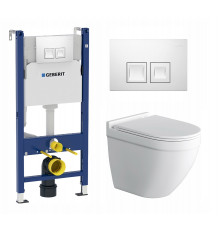 Комплект 3 в 1 инсталляция Geberit Duofix + Унитаз подвесной Owl 1975 Cirkel-H + кнопка белая в современном стиле