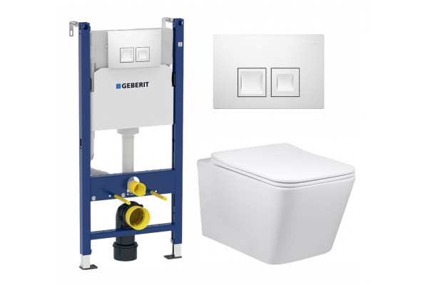 Комплект 3 в 1 инсталляция Geberit Duofix + Унитаз Vincea Q-Line VT1-12 + кнопка белая в современном стиле