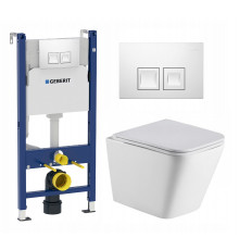Комплект 3 в 1 инсталляция Geberit Duofix + Подвесной унитаз WeltWasser Gelbach 004 GL-WT + кнопка белая в современном стиле