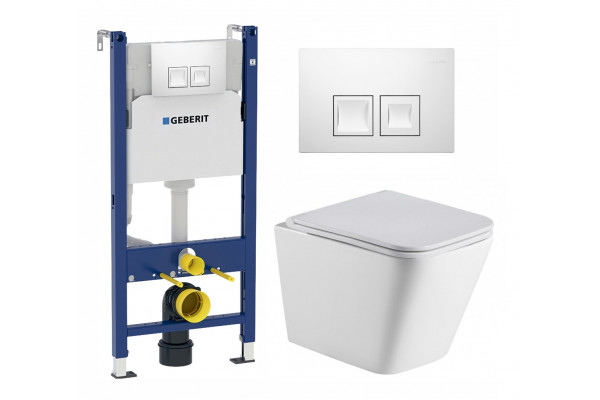 Комплект 3 в 1 инсталляция Geberit Duofix + Подвесной унитаз WeltWasser Gelbach 004 GL-WT + кнопка белая в современном стиле