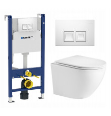 Комплект 3 в 1 инсталляция Geberit Duofix + Подвесной унитаз WeltWasser Merzbach 041 GL-WT + кнопка белая в современном стиле