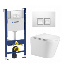 Комплект 3 в 1 инсталляция Geberit Duofix + Подвесной унитаз WeltWasser Salzbach 004 GL-WT + кнопка белая в современном стиле