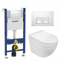 Комплект 3 в 1 инсталляция Geberit Duofix + Подвесной унитаз WeltWasser Heimbach 004 GL-WT + кнопка белая в современном стиле