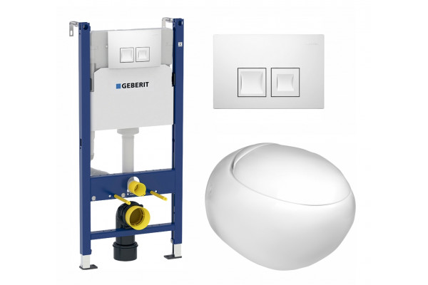 Комплект 3 в 1 инсталляция Geberit Duofix + Подвесной унитаз WeltWasser Jeckenbach + кнопка белая в стиле hi-tech