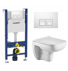 Комплект 3 в 1 инсталляция Geberit Duofix + Подвесной унитаз WeltWasser Kehlbach 004 GL-WT + кнопка белая в современном стиле