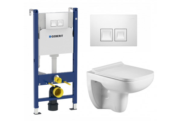 Комплект 3 в 1 инсталляция Geberit Duofix + Подвесной унитаз WeltWasser Kehlbach 004 GL-WT + кнопка белая в современном стиле