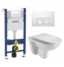 Комплект 3 в 1 инсталляция Geberit Duofix + Подвесной унитаз WeltWasser Baarbach 004 GL-WT + кнопка белая в современном стиле