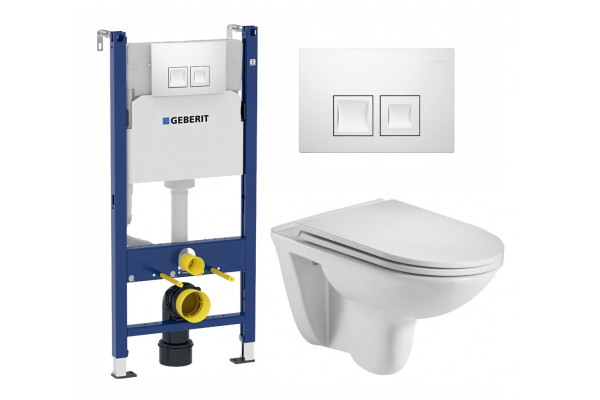 Комплект 3 в 1 инсталляция Geberit Duofix + Подвесной унитаз WeltWasser Baarbach 004 GL-WT + кнопка белая в современном стиле