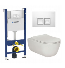 Комплект 3 в 1 инсталляция Geberit Duofix + Унитаз подвесной Berges Wasserhaus Ego XL 082118 + кнопка белая в современном стиле