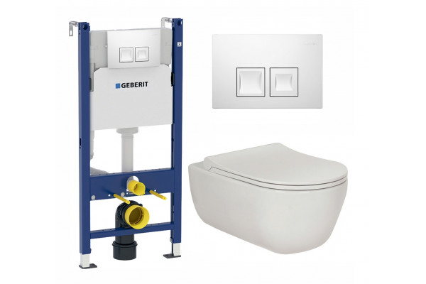 Комплект 3 в 1 инсталляция Geberit Duofix + Унитаз подвесной Berges Wasserhaus Ego XL 082118 + кнопка белая в современном стиле