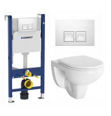 Комплект 3 в 1 инсталляция Geberit Duofix + Унитаз подвесной Berges Wasserhaus Gamma 081105 + кнопка белая в современном стиле