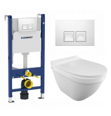 Комплект 3 в 1 инсталляция Geberit Duofix + Унитаз подвесной Iddis Cloud CLORDSEi25 + кнопка белая в стиле hi-tech