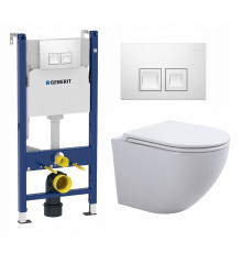 Комплект 3 в 1 инсталляция Geberit Duofix + Подвесной унитаз SinteSi EVI + кнопка белая в современном стиле