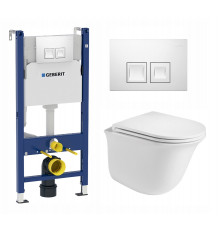 Комплект 3 в 1 инсталляция Geberit Duofix + Подвесной унитаз WeltWasser Telbach 004 GL-WT + кнопка белая в современном стиле