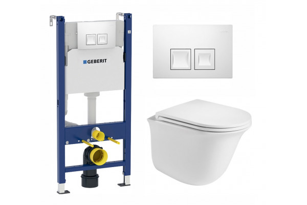 Комплект 3 в 1 инсталляция Geberit Duofix + Подвесной унитаз WeltWasser Telbach 004 GL-WT + кнопка белая в современном стиле