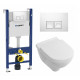 Комплект 3 в 1 инсталляция Geberit Duofix + Унитаз подвесной Villeroy & Boch O Novo Directflush + кнопка белая в современном стиле