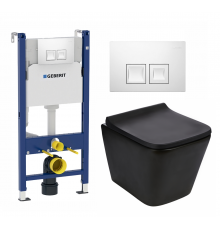 Комплект 3 в 1 инсталляция Geberit Duofix + Подвесной унитаз WeltWasser Gelbach 004 MT-BL + кнопка белая в современном стиле