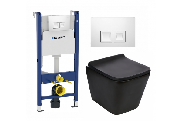 Комплект 3 в 1 инсталляция Geberit Duofix + Подвесной унитаз WeltWasser Gelbach 004 MT-BL + кнопка белая в современном стиле