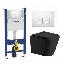Комплект 3 в 1 инсталляция Geberit Duofix + Подвесной унитаз WeltWasser Salzbach 004 MT-BL + кнопка белая в современном стиле