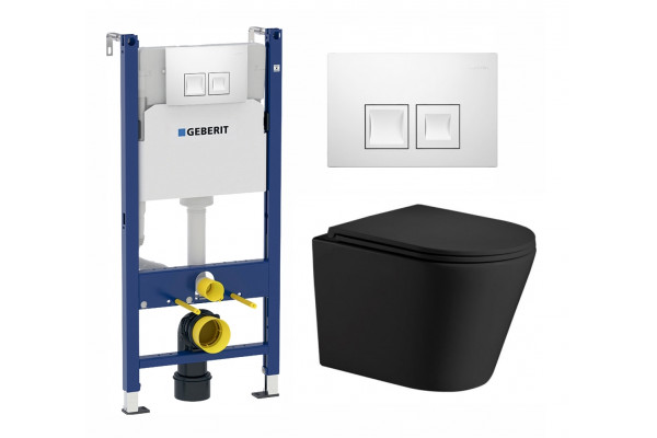 Комплект 3 в 1 инсталляция Geberit Duofix + Подвесной унитаз WeltWasser Salzbach 004 MT-BL + кнопка белая в современном стиле