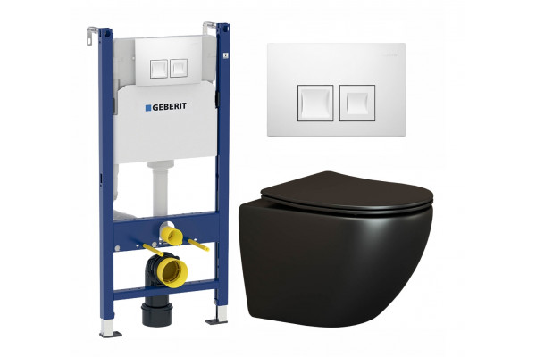 Комплект 3 в 1 инсталляция Geberit Duofix + Унитаз подвесной Ceramica Nova Metropol CN4002MB + кнопка белая в современном стиле