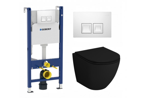 Комплект 3 в 1 инсталляция Geberit Duofix + Унитаз подвесной Grossman GR-4455BMS + кнопка белая в современном стиле