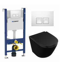 Комплект 3 в 1 инсталляция Geberit Duofix + Унитаз подвесной Owl 1975 Vind Cirkel-H Matt Black OWLT190305 + кнопка белая в современном стиле