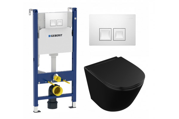 Комплект 3 в 1 инсталляция Geberit Duofix + Унитаз подвесной Owl 1975 Vind Cirkel-H Matt Black OWLT190305 + кнопка белая в современном стиле