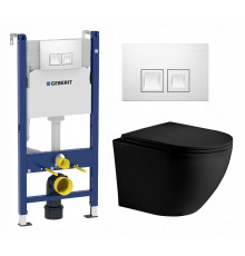 Комплект 3 в 1 инсталляция Geberit Duofix + Унитаз подвесной Weltwasser WW Merzbach 004 MT-BL + кнопка белая в современном стиле
