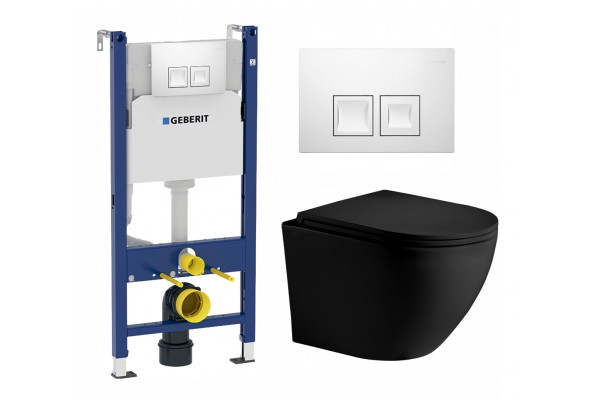 Комплект 3 в 1 инсталляция Geberit Duofix + Унитаз подвесной Weltwasser WW Merzbach 004 MT-BL + кнопка белая в современном стиле