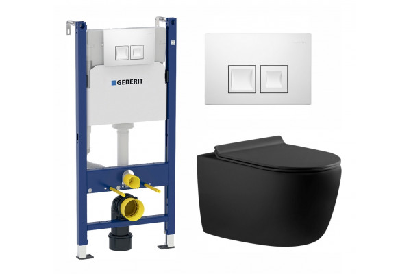 Комплект 3 в 1 инсталляция Geberit Duofix + Унитаз подвесной Aquanet Cetus 287008 + кнопка белая в современном стиле