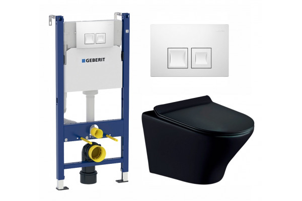 Комплект 3 в 1 инсталляция Geberit Duofix + Унитаз подвесной Esbano Aster ESUPASTEBM + кнопка белая в современном стиле