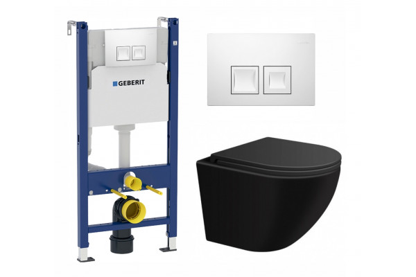 Комплект 3 в 1 инсталляция Geberit Duofix + Подвесной унитаз SinteSi EVI + кнопка белая в современном стиле