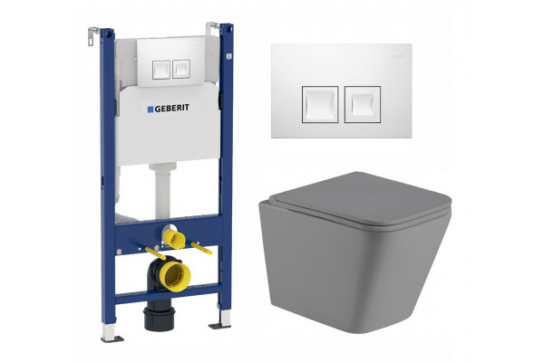 Комплект 3 в 1 инсталляция Geberit Duofix + Унитаз подвесной Weltwasser WW SK Gelbach 004MT-GR + кнопка белая в современном стиле