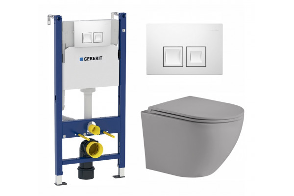 Комплект 3 в 1 инсталляция Geberit Duofix + Унитаз подвесной Weltwasser WW Merzbach 004MT-GR + кнопка белая в современном стиле
