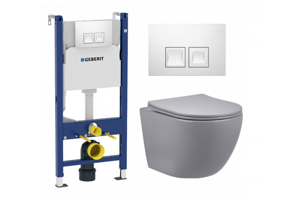 Комплект 3 в 1 инсталляция Geberit Duofix + Унитаз подвесной Vincea Globo VT1-14SMG + кнопка белая в современном стиле