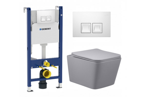 Комплект 3 в 1 инсталляция Geberit Duofix + Унитаз подвесной Vincea Q-Line VT1-12MG + кнопка белая в современном стиле