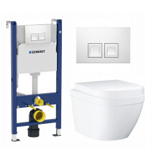 Комплект 3 в 1 инсталляция Geberit Duofix + Унитаз подвесной Grohe Euro Ceramic 39206000 + кнопка белая в современном стиле