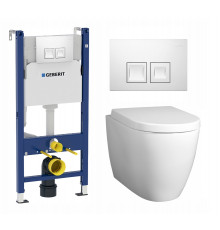 Комплект 3 в 1 инсталляция Geberit Duofix + Унитаз подвесной BelBagno Marino + кнопка белая в современном стиле