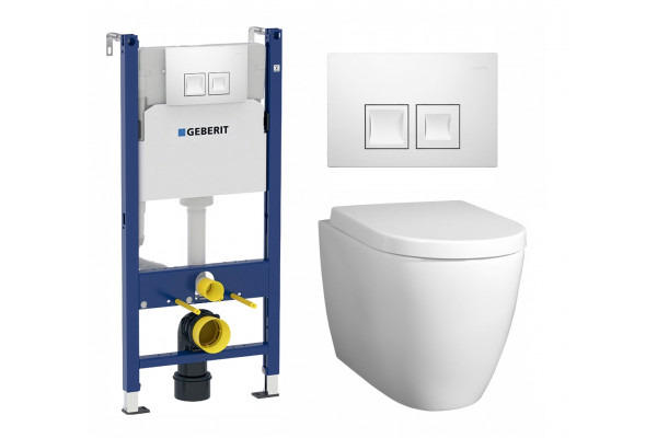 Комплект 3 в 1 инсталляция Geberit Duofix + Унитаз подвесной BelBagno Marino + кнопка белая в современном стиле