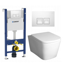 Комплект 3 в 1 инсталляция Geberit Duofix + Унитаз подвесной BelBagno Albano BB120CHR + кнопка белая в стиле hi-tech