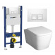 Комплект 3 в 1 инсталляция Geberit Duofix + Унитаз подвесной BelBagno Albano BB120CHR + кнопка белая в стиле hi-tech