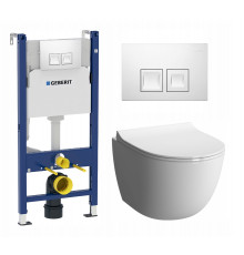 Комплект 3 в 1 инсталляция Geberit Duofix + Унитаз подвесной VitrA Sento 7748В003-0075 + кнопка белая в современном стиле