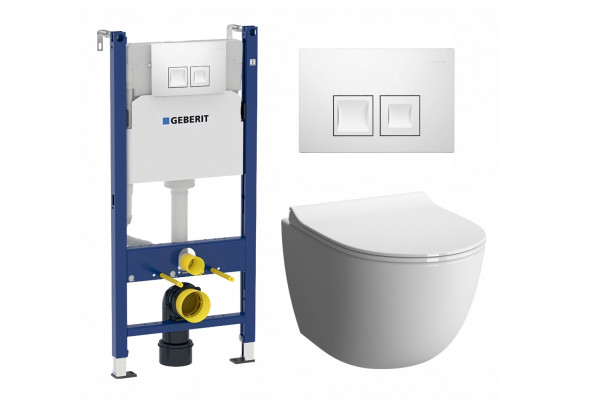 Комплект 3 в 1 инсталляция Geberit Duofix + Унитаз подвесной VitrA Sento 7748В003-0075 + кнопка белая в современном стиле