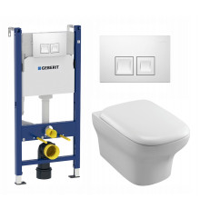 Комплект 3 в 1 инсталляция Geberit Duofix + Унитаз подвесной Jacob Delafon Vox EDM102-00 + кнопка белая в современном стиле