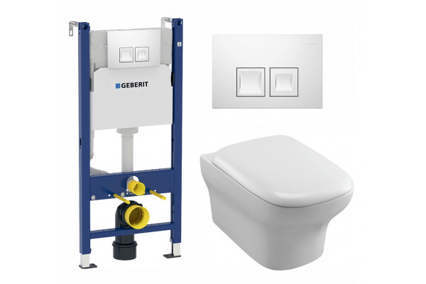 Комплект 3 в 1 инсталляция Geberit Duofix + Унитаз подвесной Jacob Delafon Vox EDM102-00 + кнопка белая в современном стиле