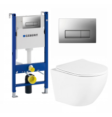 Комплект 3 в 1 инсталляция Geberit Duofix UP100 + Унитаз подвесной BelBagno Uno + кнопка хром матовый в современном стиле