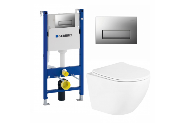 Комплект 3 в 1 инсталляция Geberit Duofix UP100 + Унитаз подвесной BelBagno Uno + кнопка хром матовый в современном стиле