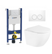 Комплект 3 в 1 инсталляция Geberit Duofix Delta + Подвесной унитаз BelBagno Uno с белой кнопкой в современном стиле